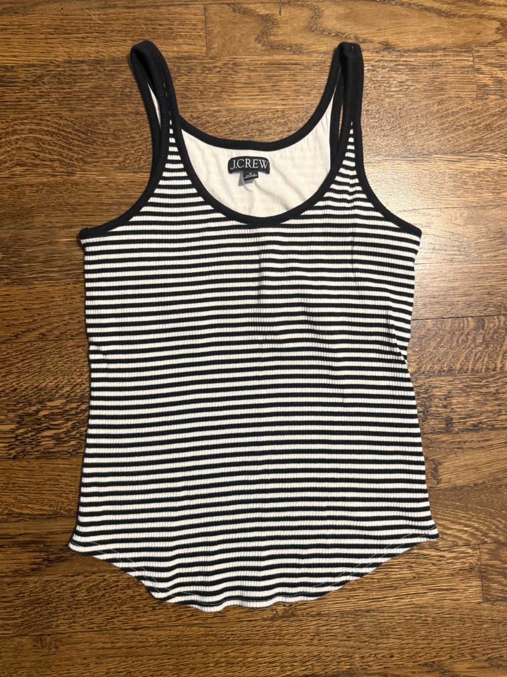 J. Crew Black & White Striped Ribbed Tank Top built in shelf bra- size medium